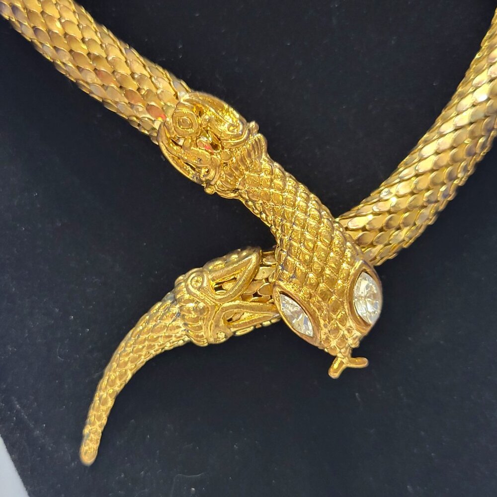 Vintage Gold Metal Mesh Snake Necklace and Bracelet Set - Picture 2 of 16
